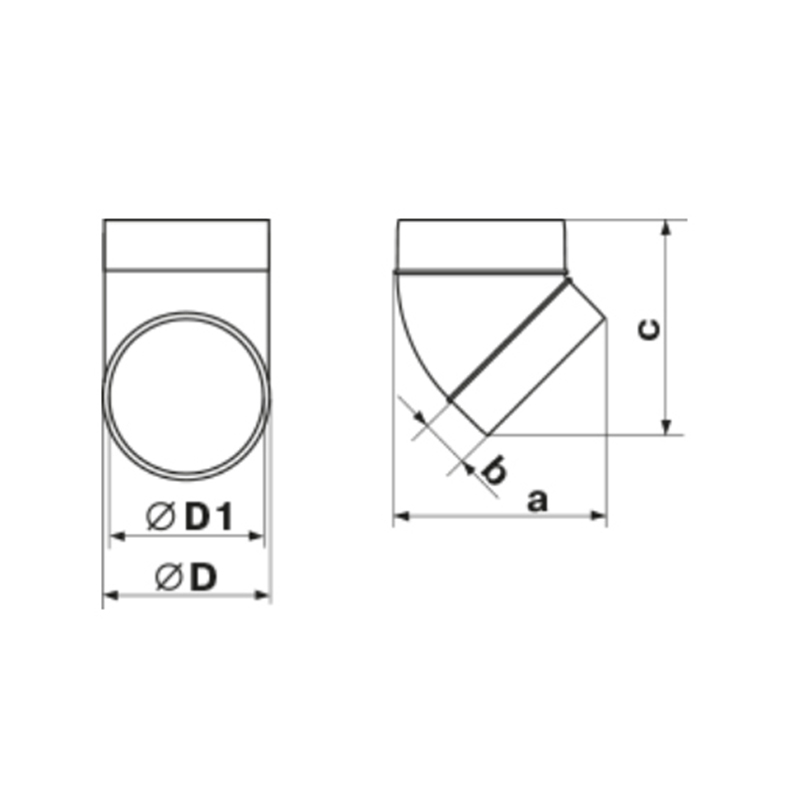 Коліно d 125 під 45 ° VENTS (222-45) Коліно d 125 під 45 ° VENTS (222-45)