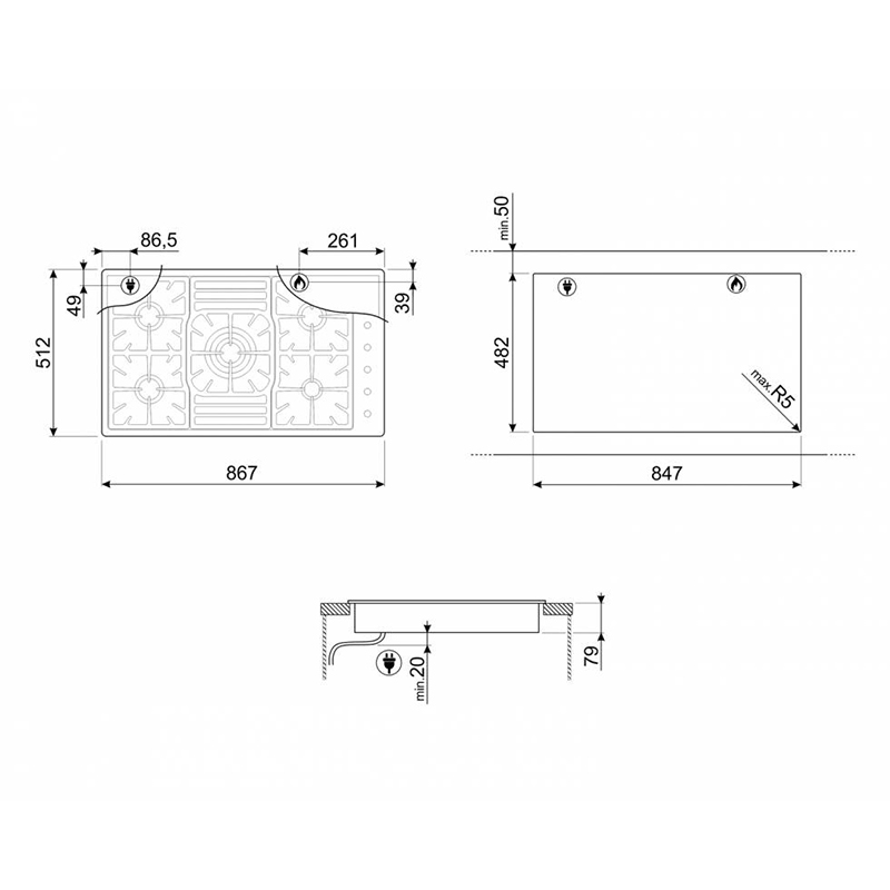 Газовая поверхность PGF95-4 Smeg