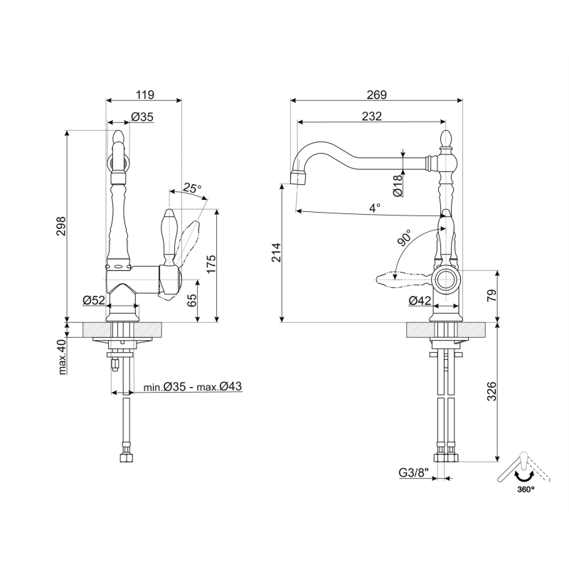 Смеситель медь MIR6RA-2 Smeg