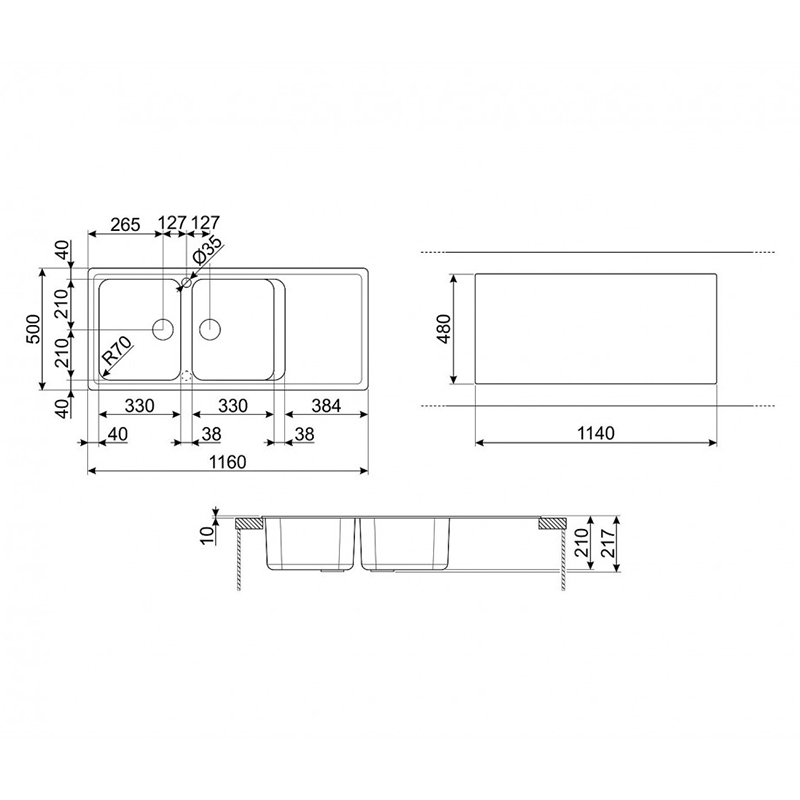 Мойка гранит Rigae антрацит LZ116A2 Smeg