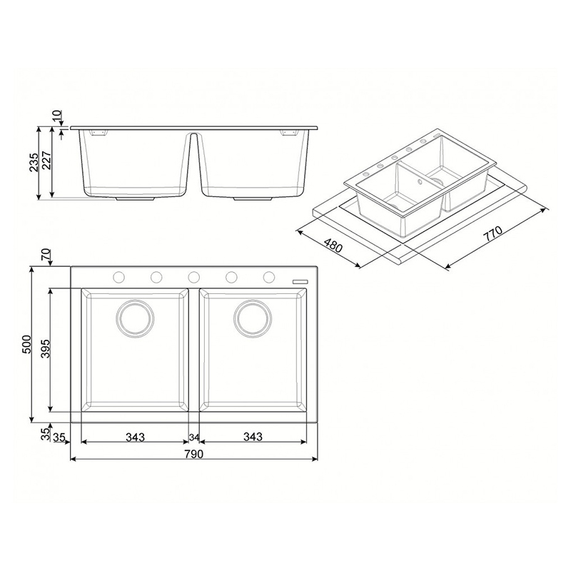 Мийка граніт Quadra чорний VZ3434N Smeg Мийка граніт Quadra чорний VZ3434N Smeg