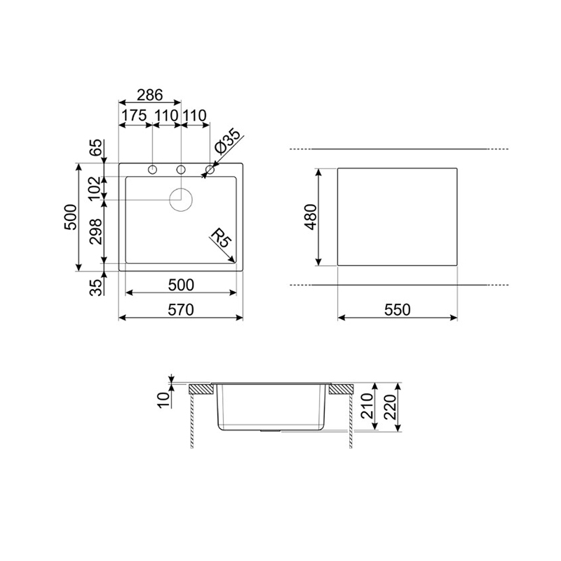 Мойка гранит Quadra черный VZ57N Smeg