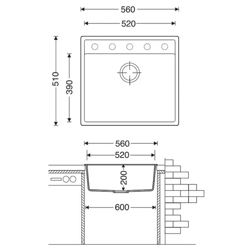 Мийка граніт Quadro 56x51 титаніум Fabiano