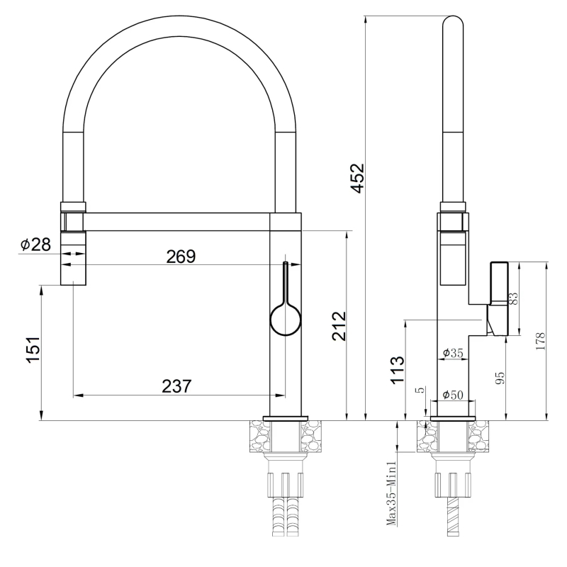 Смеситель (в/ш) графит FKM 68Р Fabiano