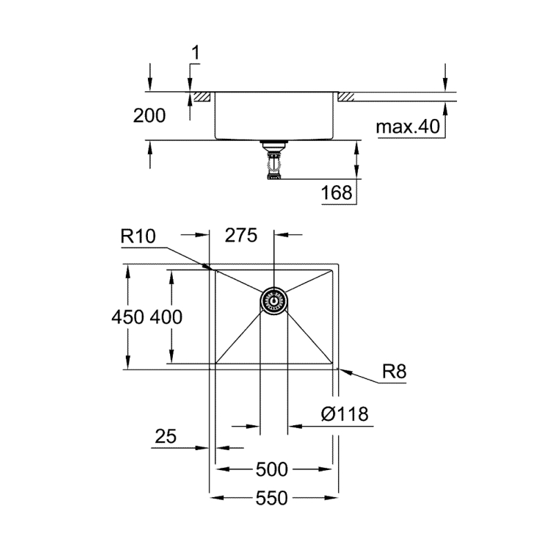 Мойка нерж. сталь K700 550 x 450 мм матовая Grohe (31726SD0)