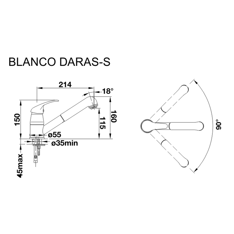 Змішувач DARAS-S чорний (в/ш) BLANCO (526153) Змішувач DARAS-S чорний (в/ш) BLANCO (526153)