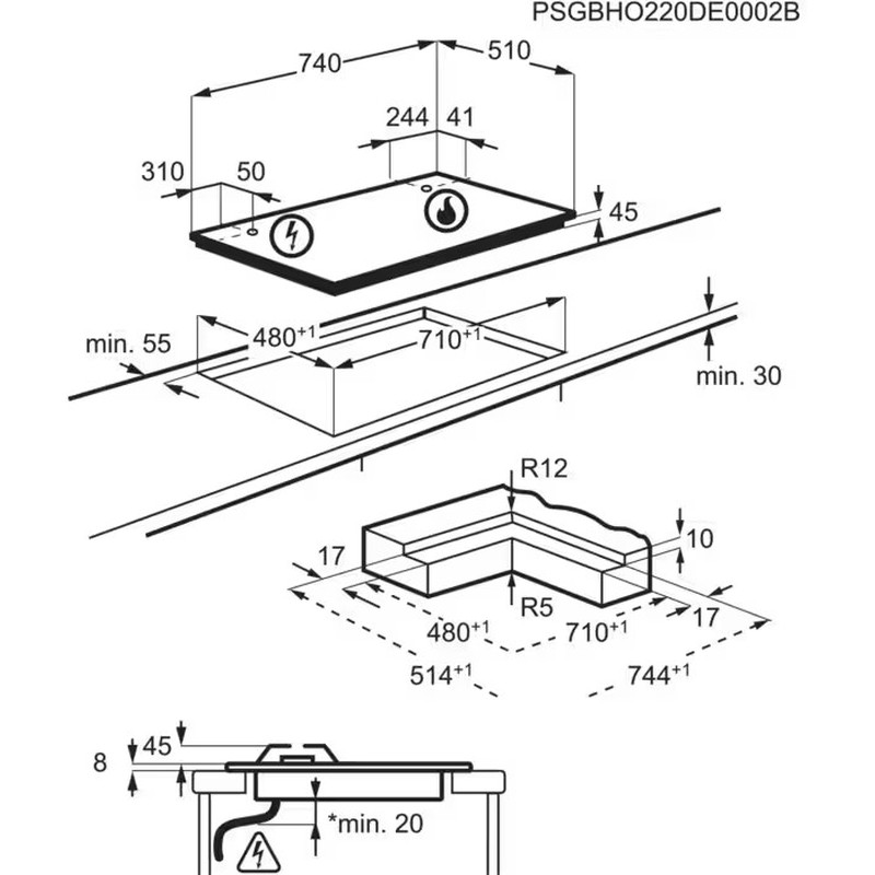 Газовая поверхность HKB75453NB Hob2Hood AEG