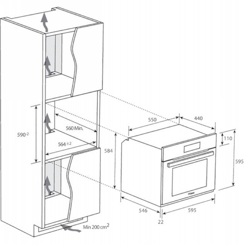 Духовой шкаф HWO60SM2F3BH черная Haier