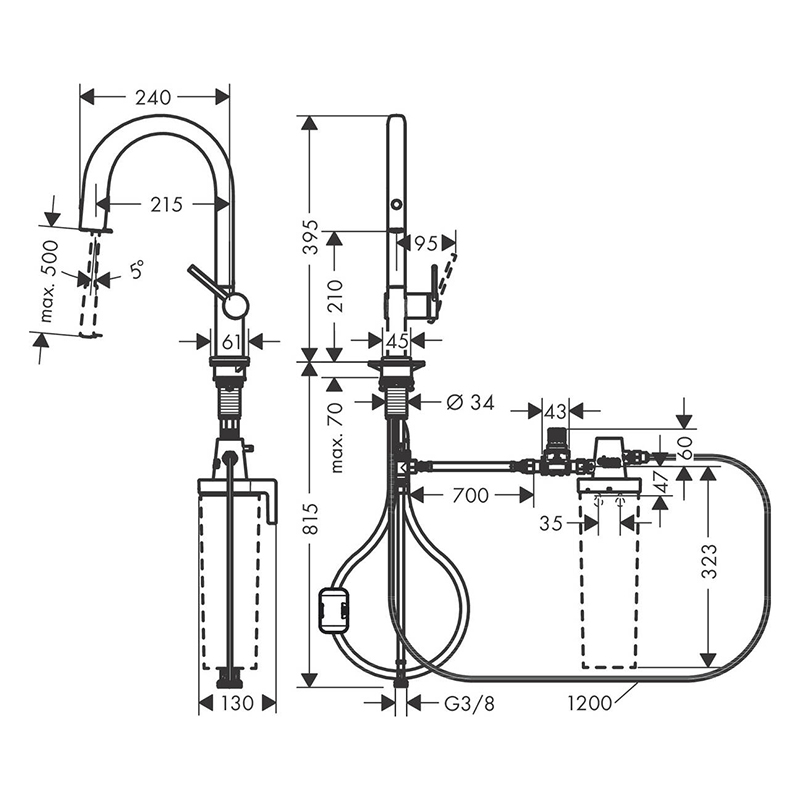 Смеситель для кухни Aqittura M91 FilterSystem 210 (в/ш) черный матовый Hansgrohe (76803670)