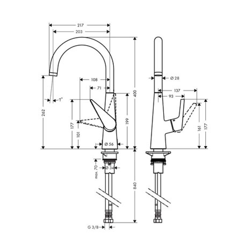 Змішувач для кухні Talis S KM260 хром Hansgrohe (72810000)