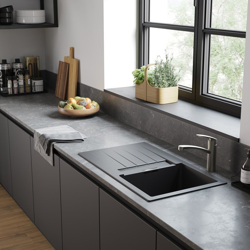 Мойка кухонная гранит S52 с крылом накладная, черный графит Hansgrohe (43356170)