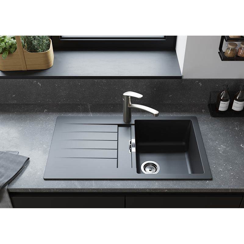 Мойка кухонная гранит S52 с крылом накладная, черный графит Hansgrohe (43356170)