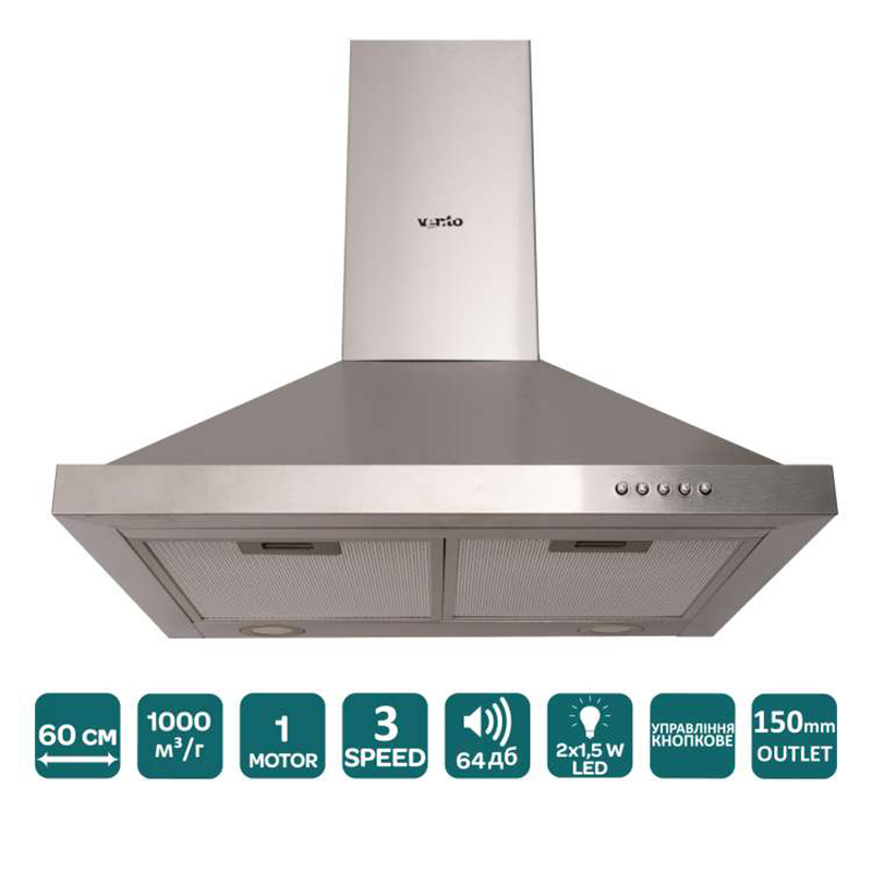 Пристінна витяжка LAZIO 60 INOX (1000) LED VENTOLUX Пристінна витяжка LAZIO 60 INOX (1000) LED VENTOLUX