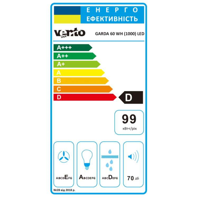 Телескопічна витяжка GARDA 60 WH (1000) LED VENTOLUX