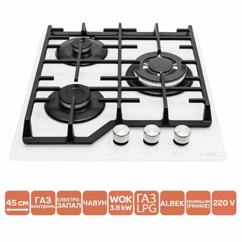 Газова варильна поверхня HG430-W3G CEST (WH) VENTOLUX Газова варильна поверхня HG430-W3G CEST (WH) VENTOLUX