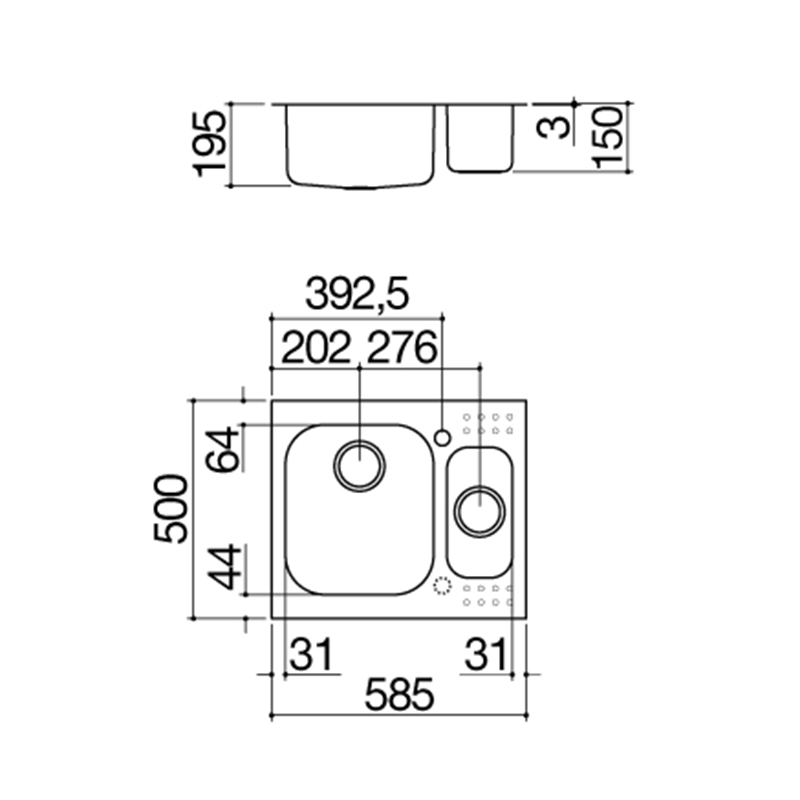 Мийка нерж. сталь B_LEVEL 1½ з чаші 58.5x50см 1IS6060 Barazza