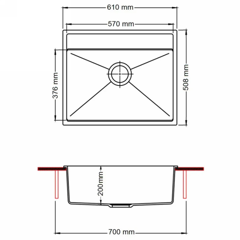 Мийка граніт Quadro 61x51 Titanium Fabiano