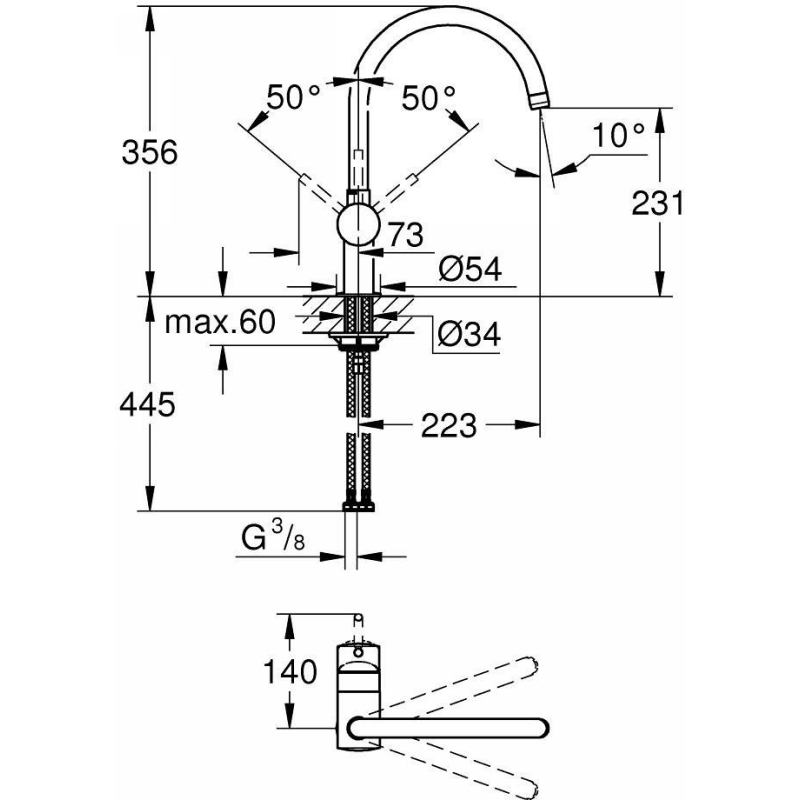 Змішувач Minta, матовий графіт Grohe (32917AL0) Змішувач Minta, матовий графіт Grohe (32917AL0)