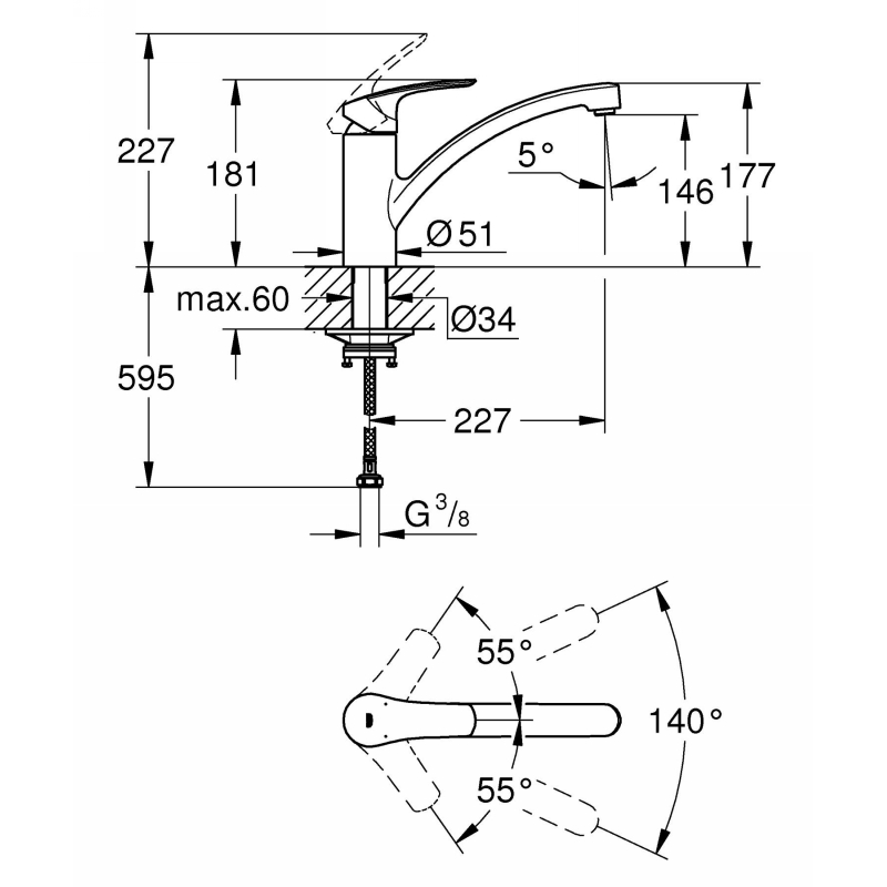 Змішувач Via, супер сталь Grohe (30465DC0) Змішувач Via, супер сталь Grohe (30465DC0)