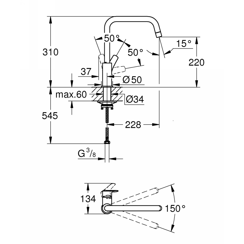 Змішувач Via, супер сталь Grohe (30568DC0) Змішувач Via, супер сталь Grohe (30568DC0)
