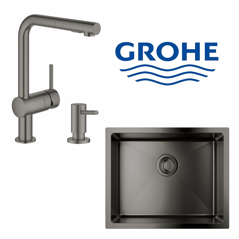 Набір для кухні Grohe K700U стальна мийка 31574AL1 + зміш. 30274AL0 + дозатор 40535AL0, матовий графіт Набір для кухні Grohe K700U стальна мийка 31574AL1 + зміш. 30274AL0 + дозатор 40535AL0, матовий графіт