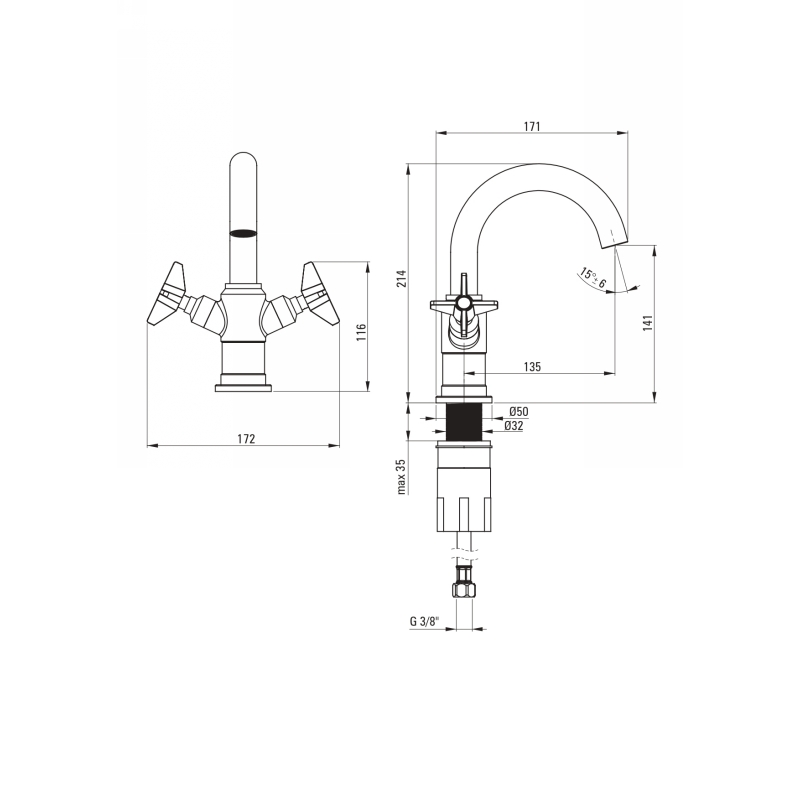 Змішувач для раковини  Temisto латунь Deante (BQT_M21D)
