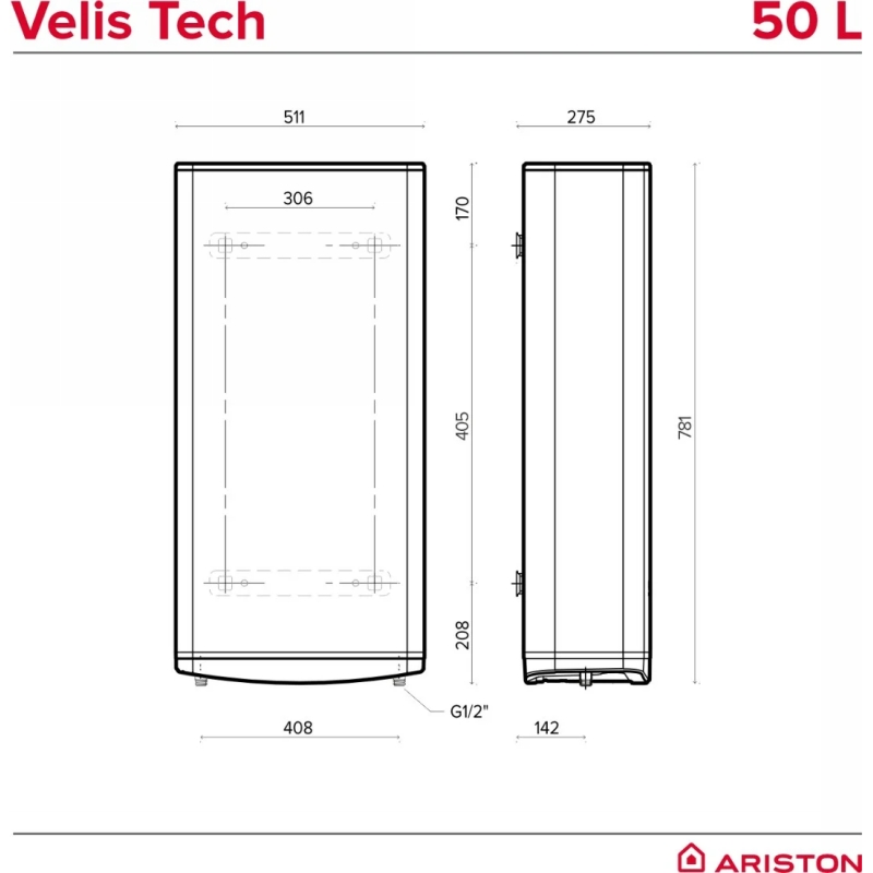 Водонагрівач плаский слім VELIS TECH 50 EU, 50л, 2*1,5кВт, ун. монтаж, Ariston (3100917) Водонагрівач плаский слім VELIS TECH 50 EU, 50л, 2*1,5кВт, ун. монтаж, Ariston (3100917)