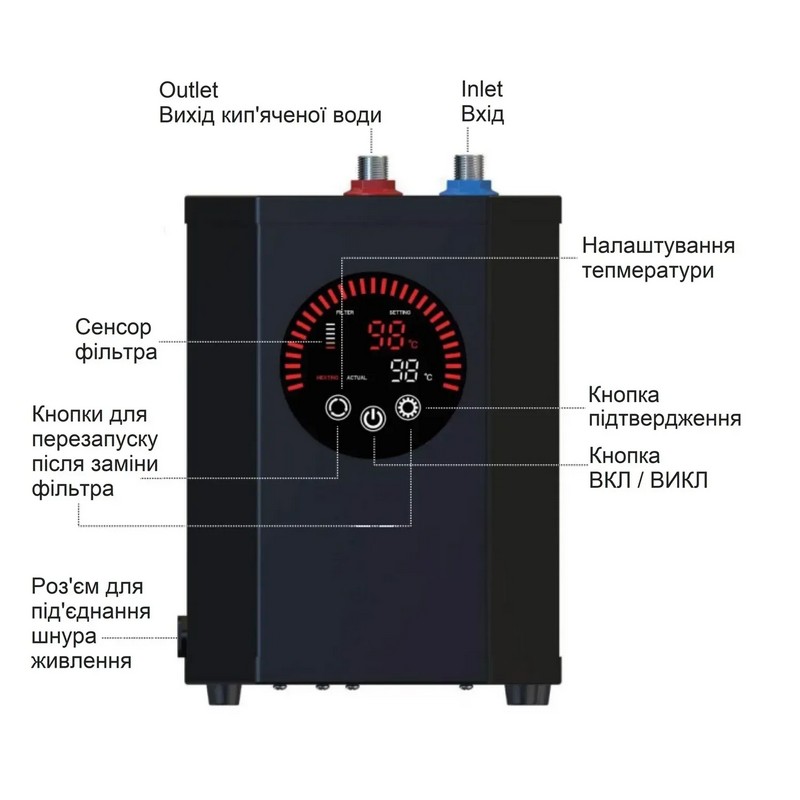 Змішувач FKM 9840 Inox з подачею кип'яченої води Fabiano Змішувач FKM 9840 Inox з подачею кип'яченої води Fabiano