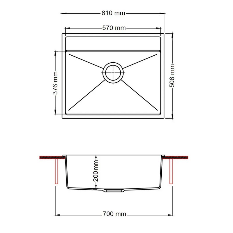 Мийка граніт Quadro 61x51 Antracit Fabiano