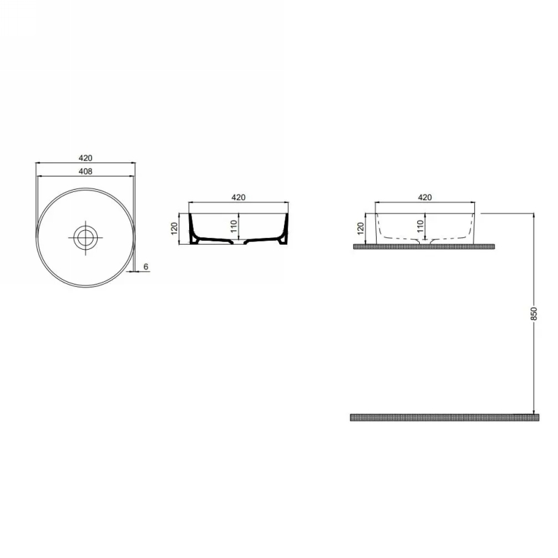 Умивальник на стільницю Round Line 42 см, білий Quarter Bath (70RO23042.00.2.3.01)