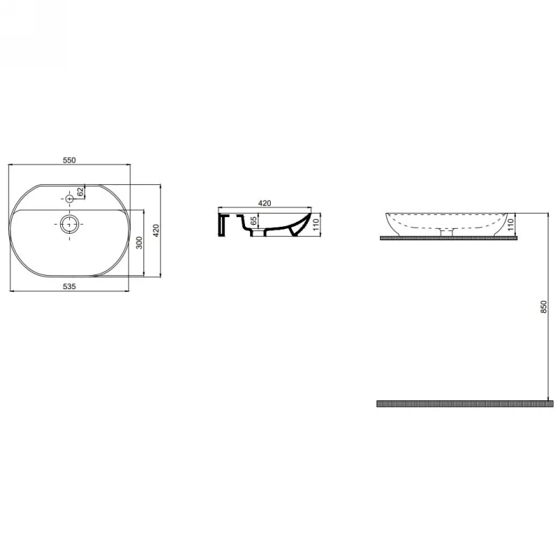 Умивальник на стільницю Smooth Line 42x55 см, білий Quarter Bath (70SM23055) Умивальник на стільницю Smooth Line 42x55 см, білий Quarter Bath (70SM23055)