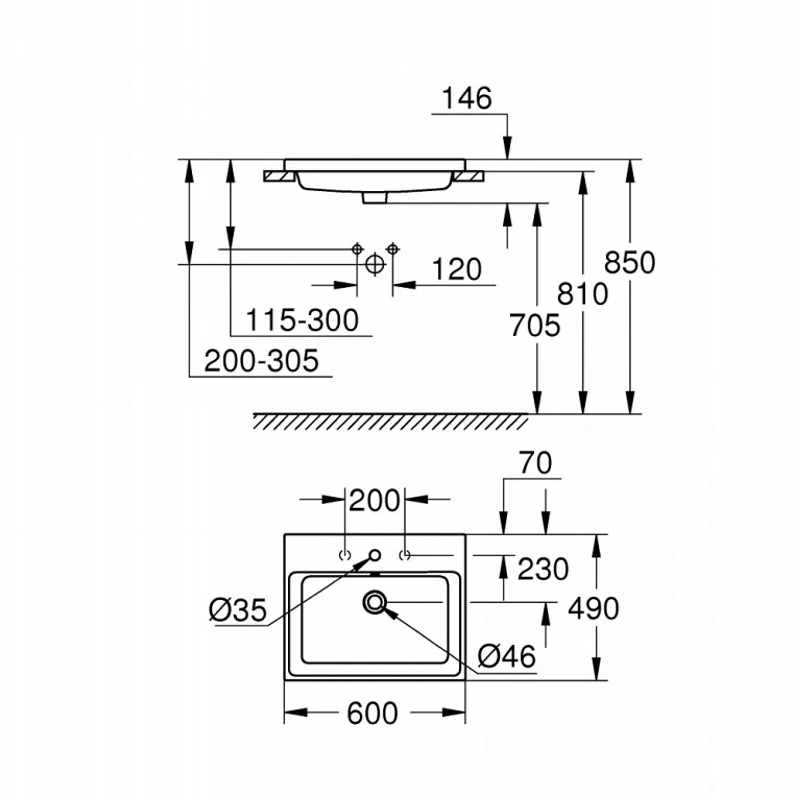 Умивальник накладний Cube 605х490 мм, білий Grohe (3947900H)
