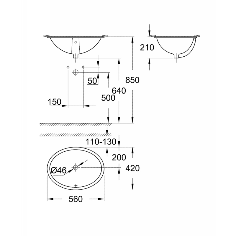 Умивальник вбудований Bau 56 х 42 см Grohe (39423000)