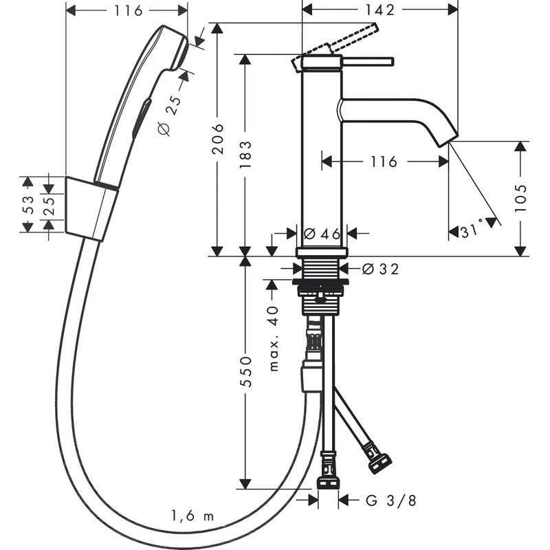 Змішувач Tecturis S 110 для умивальника з гігієнічною лійкою Matt Black Hansgrohe (73211670) Змішувач Tecturis S 110 для умивальника з гігієнічною лійкою Matt Black Hansgrohe (73211670)