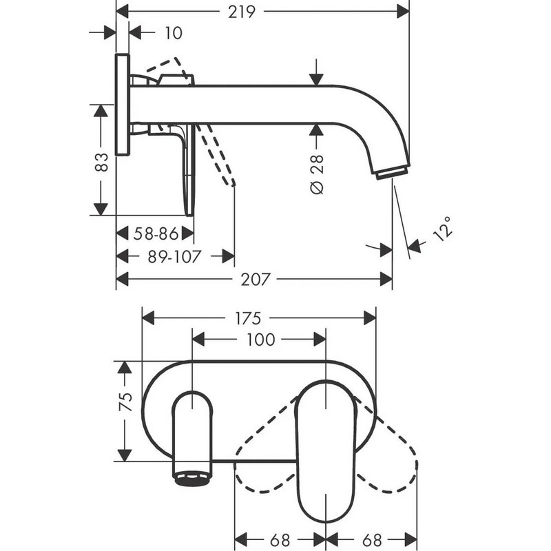 Змішувач для умивальника настінний Vernis Shape 205 мм Matt Black Hansgrohe (71578670)