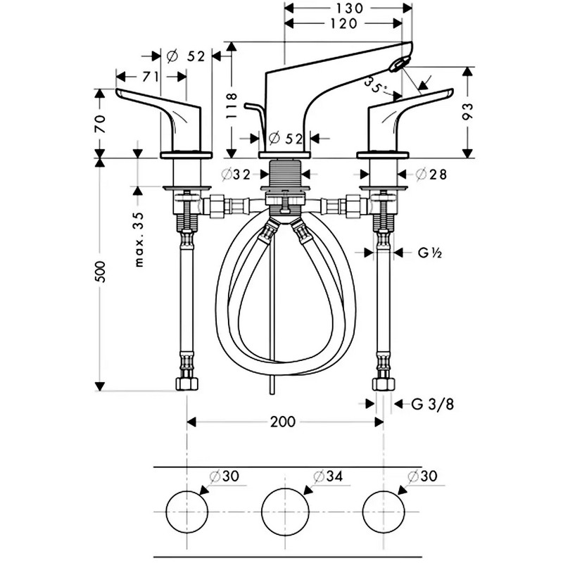 Змішувач для умивальника Focus E 100 на 3 отвори Chrome Hansgrohe (31937000) Змішувач для умивальника Focus E 100 на 3 отвори Chrome Hansgrohe (31937000)