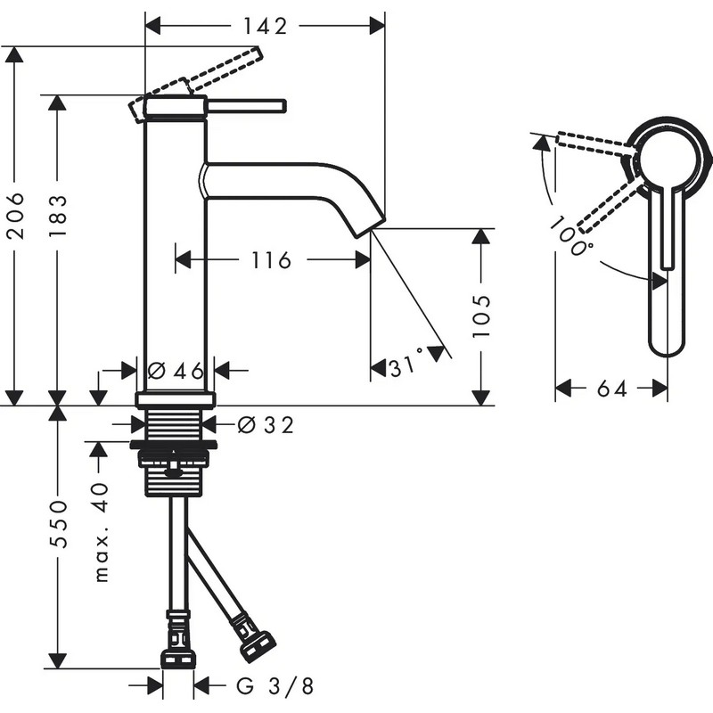 Змішувач для умивальника Tecturis S 110 CoolStart без донного клапана Matt Black Hansgrohe (73312670)