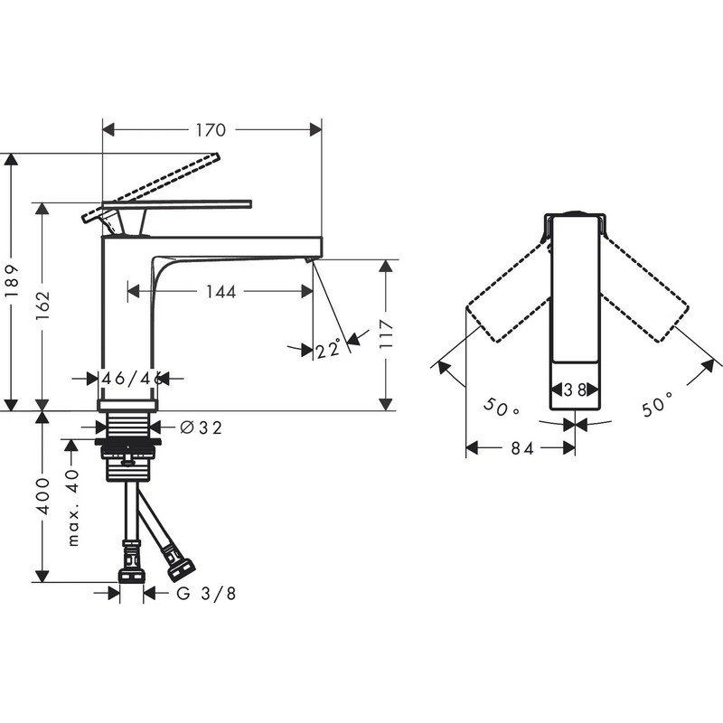 Змішувач для умивальника Tecturis E 110 без донного клапана  Matt Black Hansgrohe (73011670)