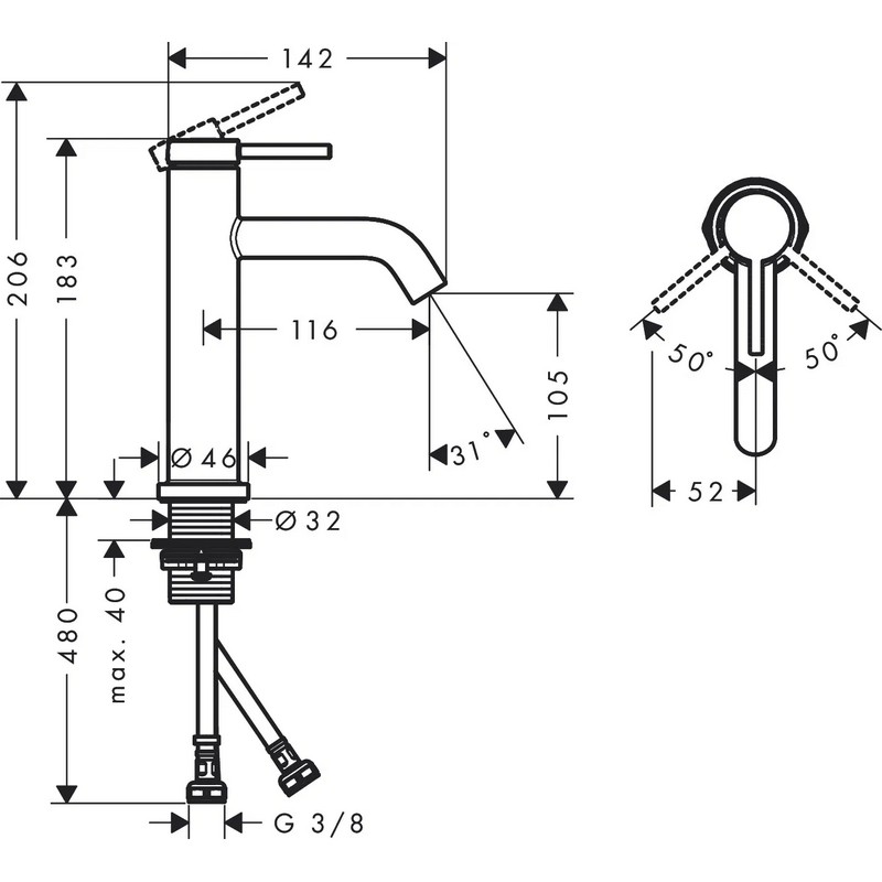 Змішувач для умивальника Tecturis S 110 без донного клапана  Matt Black Hansgrohe (73311670)