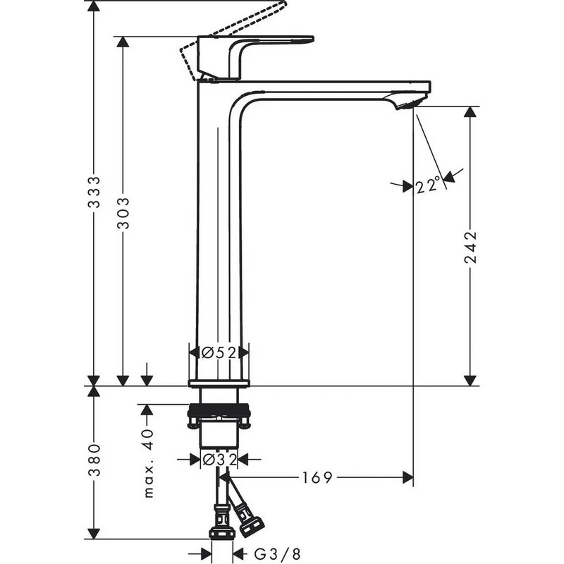 Змішувач для умивальника Rebris E 240 CoolStart без донного клапана Chrome Hansgrohe (72583000)