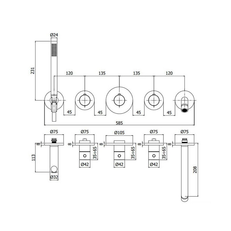 Термостат для душу/ванни  Modular box, прихованого монтажу, 2 функції, медове золото (MDE001HG) Paffoni