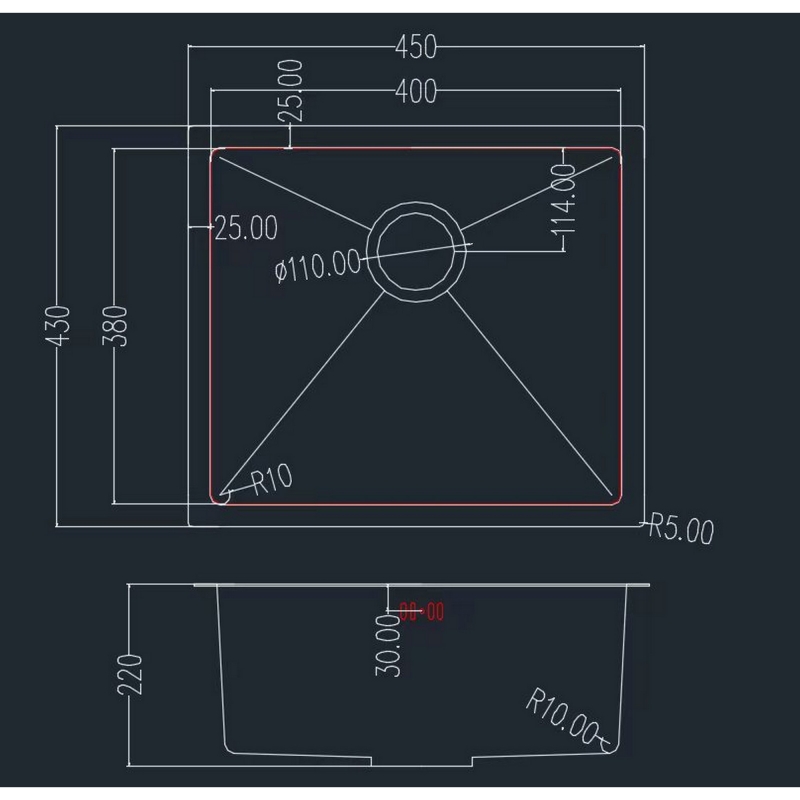Мийка сталева Under top STEEL S304 (450*430*220mm) GRANADO Мийка сталева Under top STEEL S304 (450*430*220mm) GRANADO