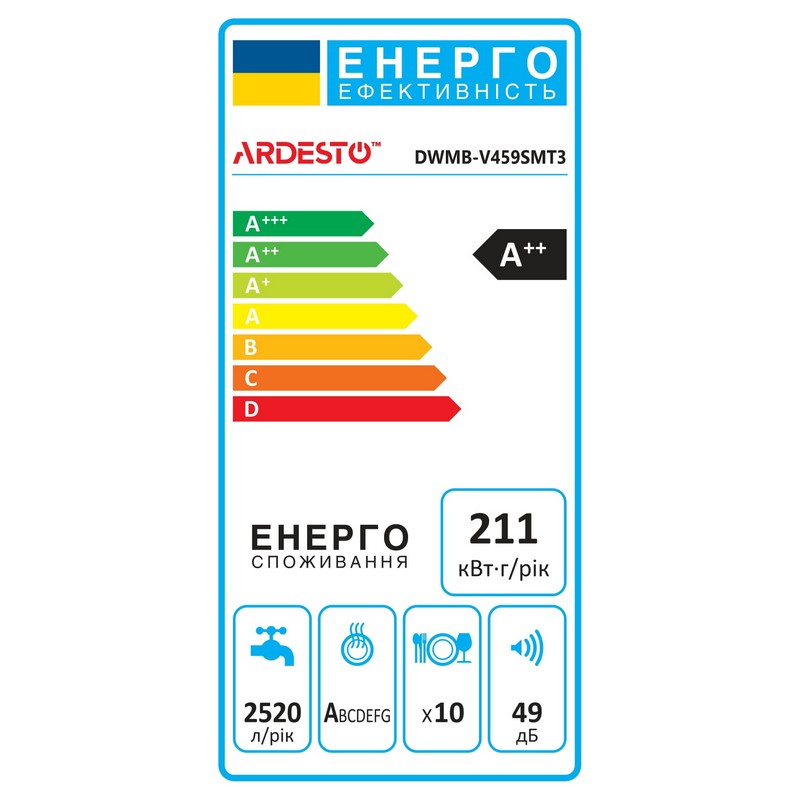 Посудомийна машина вбудована DWMB-V459SMT3 (45см) ARDESTO Посудомийна машина вбудована DWMB-V459SMT3 (45см) ARDESTO