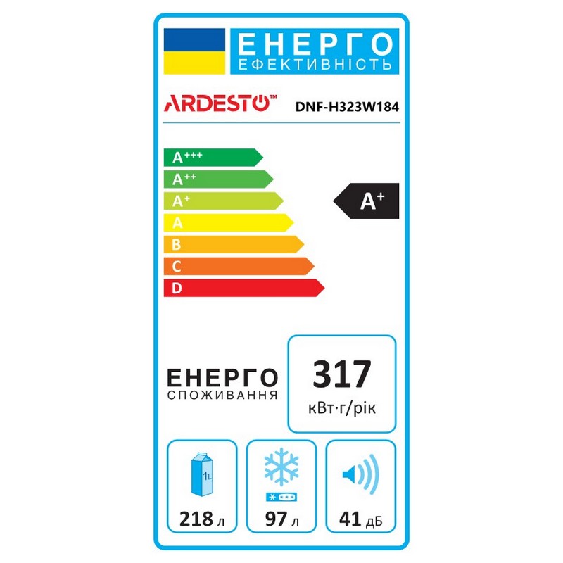 Комбінований холодильник DNF-H323W184 білий ARDESTO