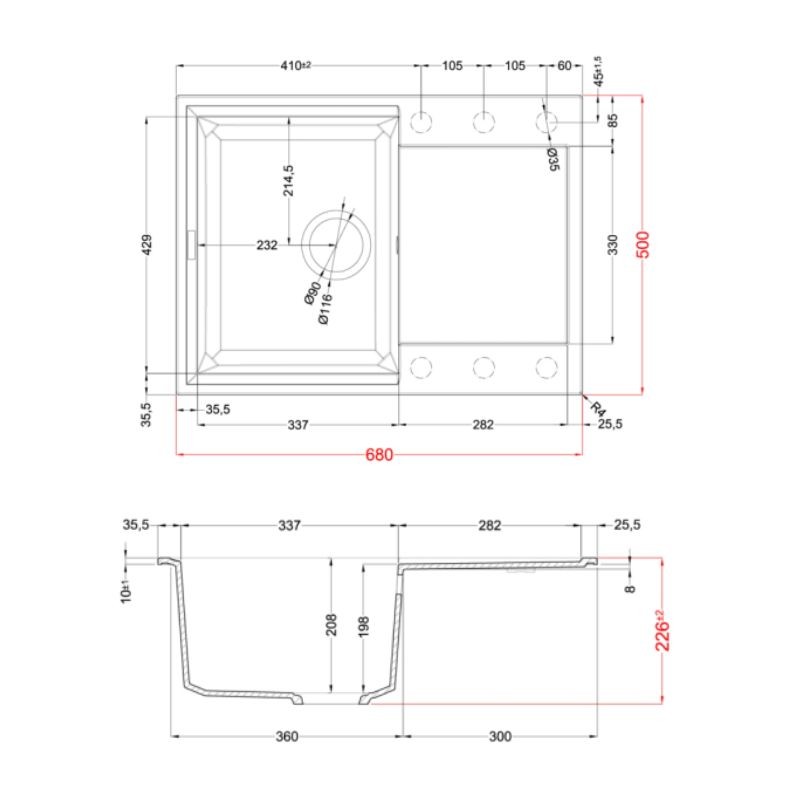 Мийка граніт EASY 135 aluminium 79 ELLECI Мийка граніт EASY 135 aluminium 79 ELLECI