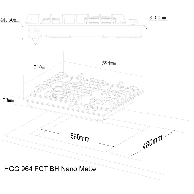 Газова варильна поверхня HGG 964 FGT BH Nano Matte чорне скло INTERLINE Газова варильна поверхня HGG 964 FGT BH Nano Matte чорне скло INTERLINE