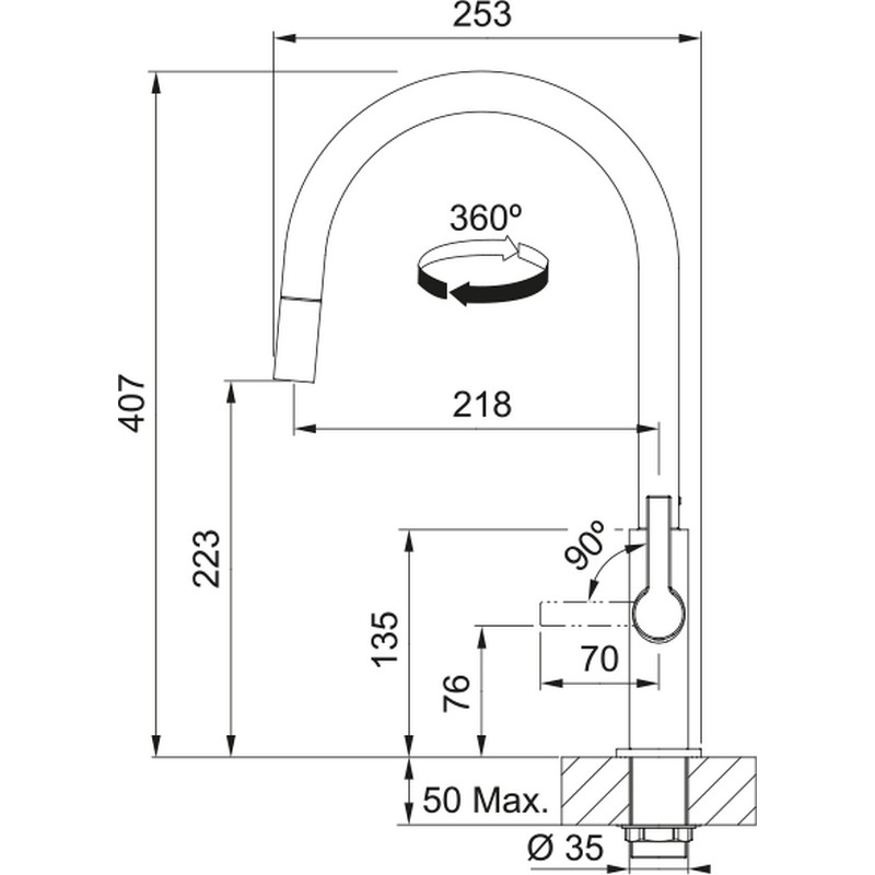 Змішувач Maris Slim J Pull Down змішувач з витяжним виливом, чорний матовий Franke (115.0728.389)