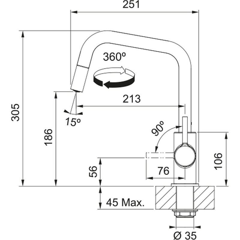 Lina U Shape Pull Down змішувач з витяжним виливом, хром Franke (115.0728.476)