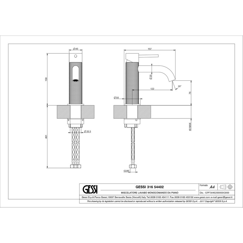 Змішувач для умивальника 316 CESELLO, Steel brushed (54402-239) Gessi