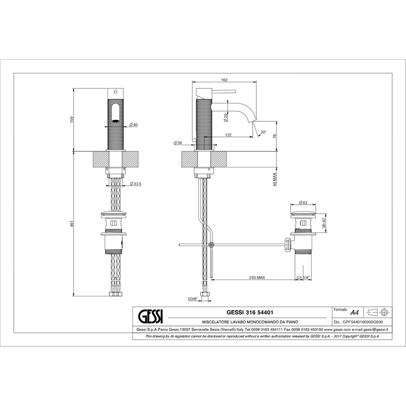 Змішувач для умивальника Gessi 316 Steel Brushed (54401-239) Gessi
